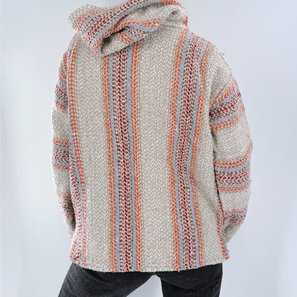 Earth Ragz Boho Baja Hoodie Multicolor Woven Pullover Size Small - Picture 2 of 3